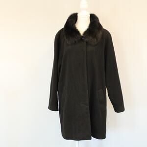 Timothy Daniels Women's 100% Wool, Dyed Fox Trim Hood Pea Coat, Black L